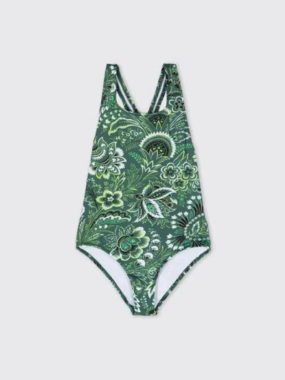 Etro Kids' Botanical-print Sleeveless Swimsuit In Green