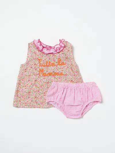 Mc2 Saint Barth Babies' Slogan-embroidered Floral-print Dress In Pink