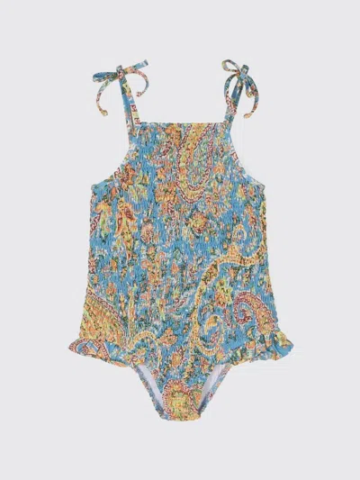 Etro Kids' Paisley-print Shirred Swimsuit In Blue