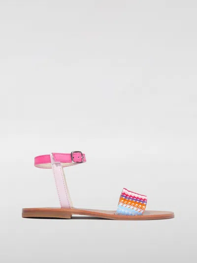 Missoni Kids' Girls Pink Leather Sandals In Multicolor