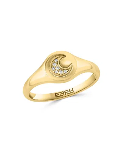 Effy Women's 14k Yellow Gold & 0.02 Tcw Diamond Crescent Moon Signet Ring