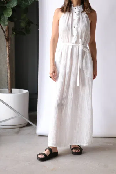 Raquel Allegra Halter Midi Dress In Washed White In Multi
