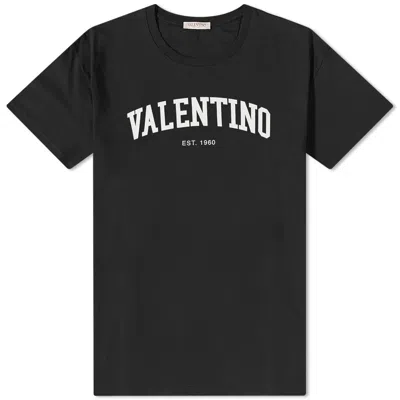 Valentino Black Men's Short Sleeve Crew Neck T-shirt With White Logo
