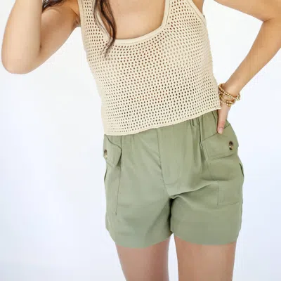 Very J Oceanside High Waisted Shorts In Olive In Green