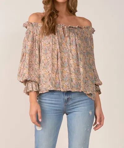 Elan Long Sleeve Off Shoulder Top In Floral Dusty Rose In Multi