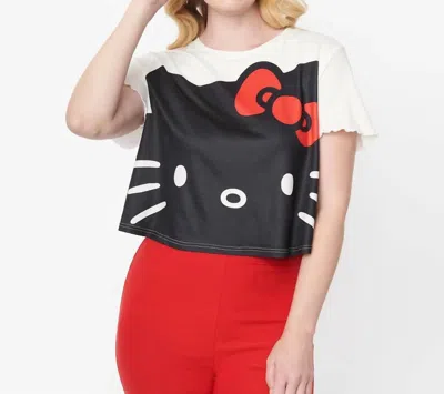 Smak Parlour Hello Kitty Boxy Crop T-shirt Top In Black/white In Multi