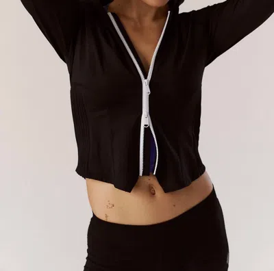 Free People Playing For Keeps Zip Up Top In Black Combo