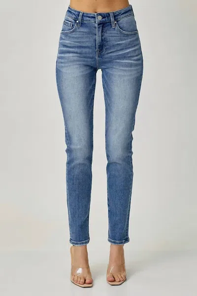 Risen Mid Rise Relaxed Skinny Jean In Medium Wash In Blue