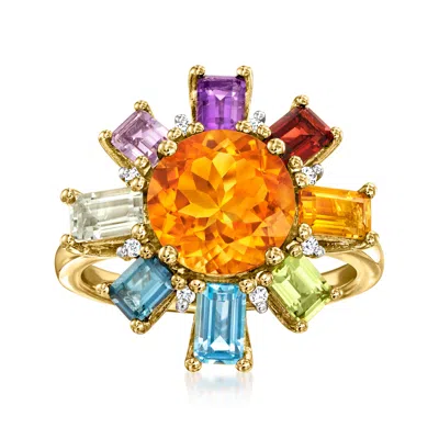 Ross-simons Multi-gemstone Flower Ring With Diamond Accents In 18kt Gold Over Sterling In Orange
