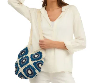 Two's Company Cotton Crochet Shoulder Bag In Blue And White In Multi