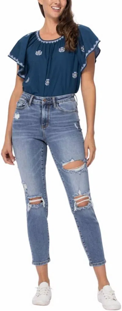 Judy Blue Destroyed Slim Fit Jeans In Medium Wash In Multi