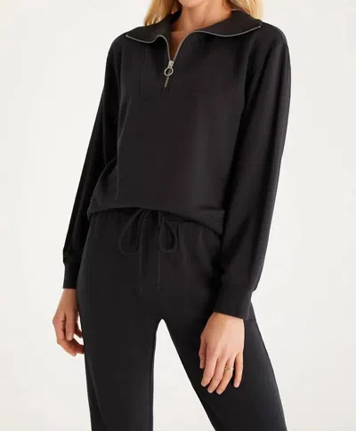 Z Supply Half Zip Fleece Sweatshirt In Black