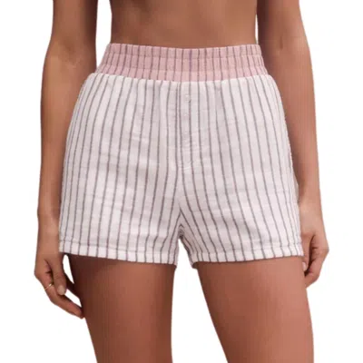Z Supply Women's Hang Out Stripe Boxer Shorts In Bone In Pink