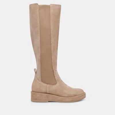 Dolce Vita Eamon H2o Wide Calf Boots Almond Suede In Beige