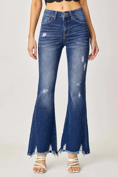 Risen High Rise Distressed Flare In Blue