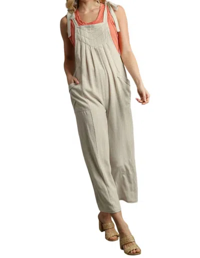 Umgee Linen Ribbon Tie Strap Jumpsuit In Oatmeal In White