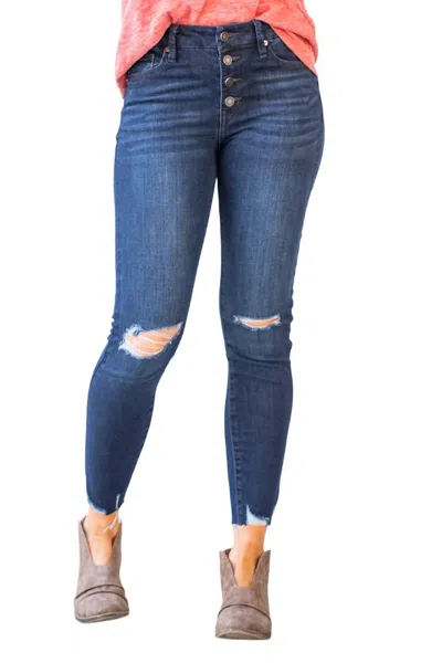 Kancan Mid Rise Ankle Skinny Jeans In Dark Wash In Blue