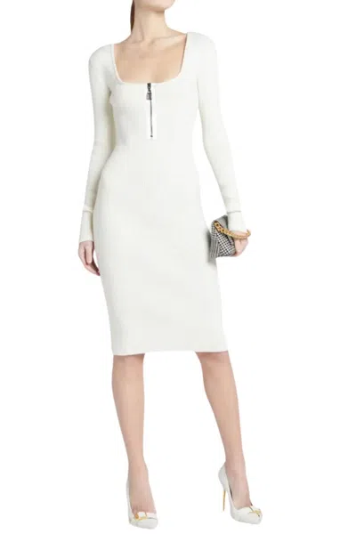 Tom Ford Square Neck Zipped Dress In Chalk In White