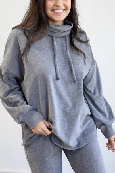 Cherish Cozy On The Run Shift Top In Charcoal In Pink