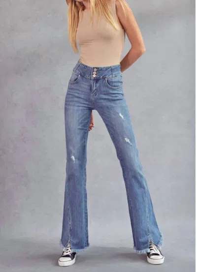 Kancan Ella Flare Jeans In Medium Wash In Multi