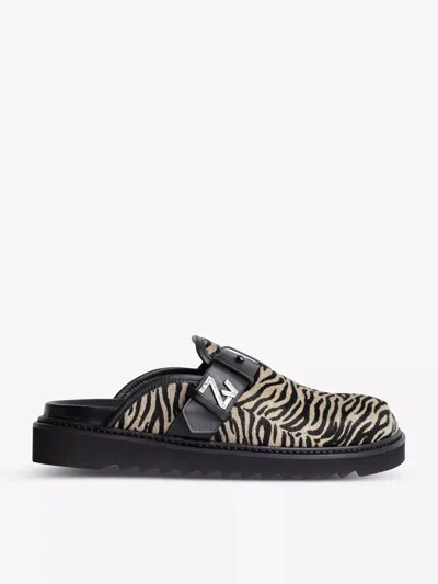 Zadig & Voltaire Women's Alpha Zebra-print Leather Mules In Taupe In Grey