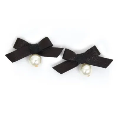 Clare V Leather Bow & Pearl Studs Earrings In Black And White In Multi