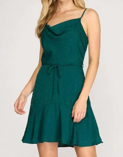 She + Sky Cowl Neck Cami Swing Dress In Sea Green In Multi