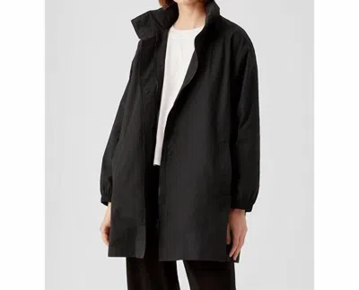 Eileen Fisher Stand Collar Long Coat In Black