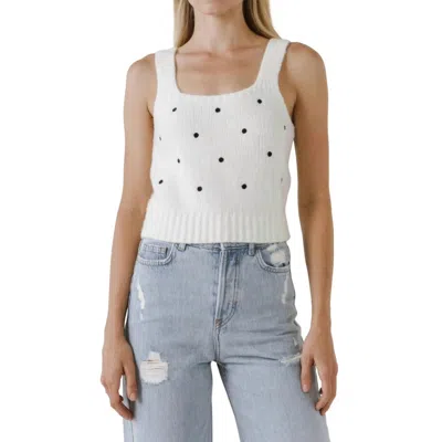 English Factory Dot Embroidered Sweater Tank In White/black In Multi