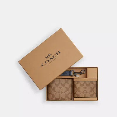 Coach Outlet Boxed 3 In 1 Wallet Gift Set In Colorblock Signature Canvas In Brown