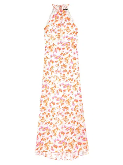 Maje Womens Multicolor Floral-pattern Drawstring-neck Satin Maxi Dress