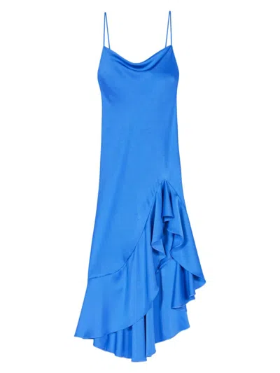 Maje Rasmino Satin Midi Dress In Blue