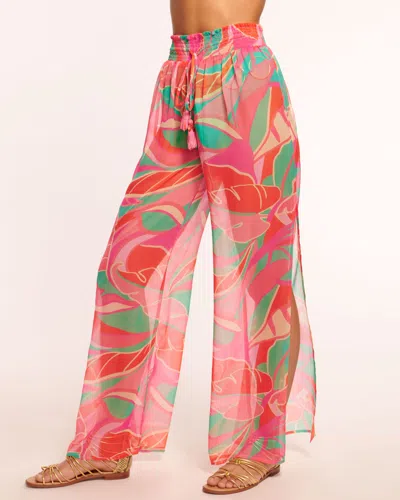 Ramy Brook Haley Smocked Coverup Pant In Pink Palm