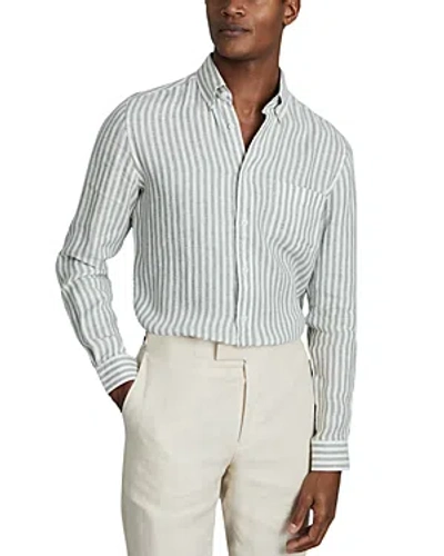 Reiss Queens - Sage Bengal Stripe Linen Button-down Collar Shirt, M