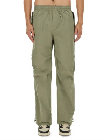 Represent Mens Khaki Brand-embroidered Wide-leg Cotton-blend Trousers In Green