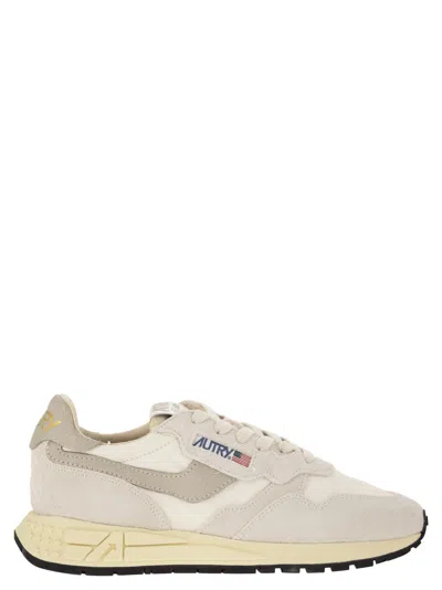 Autry Reelwind - Suede And Technical Textile Trainer In White/grey