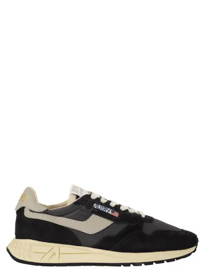 Autry Reelwind - Suede And Technical Textile Trainer In Black