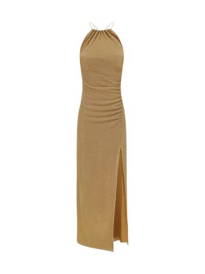 Oseree Lumiere Lace Dress In Gold