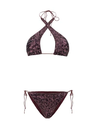 Oseree Paillettes Crossed Swimsuit In Plum