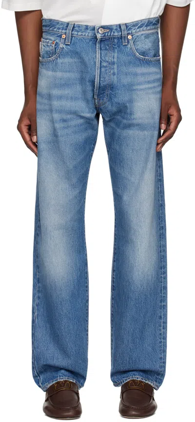 Valentino Vlogo Signature Cropped Faded Jeans In Blue