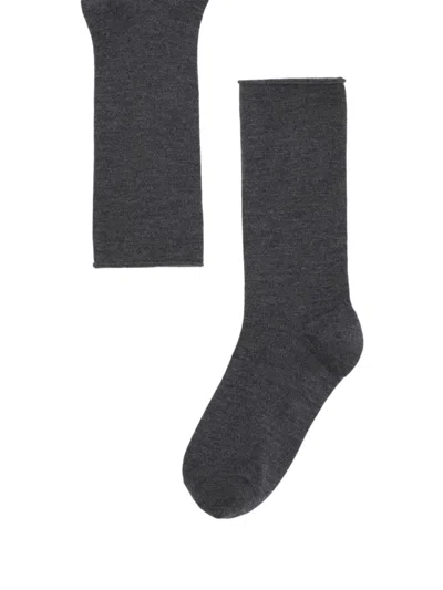 Brunello Cucinelli Women's Stretch Cashmere Knit Socks In Lead Grey