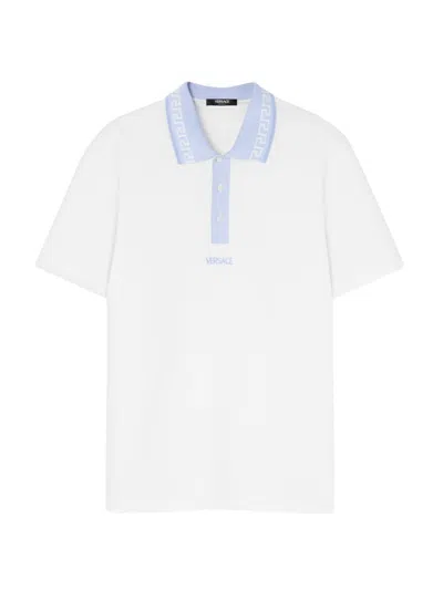 Versace Men's Embroidered Piqué Polo Shirt In White