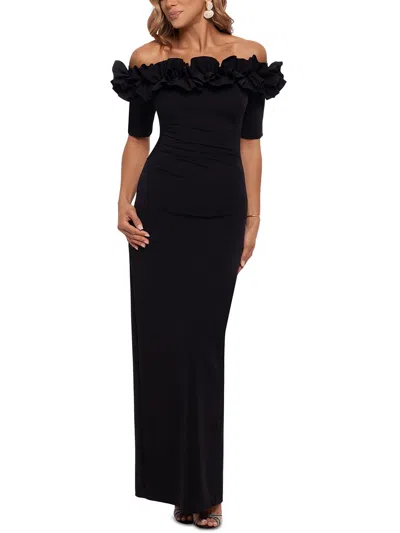 Xscape Womens Crepe Maxi Evening Dress In Black