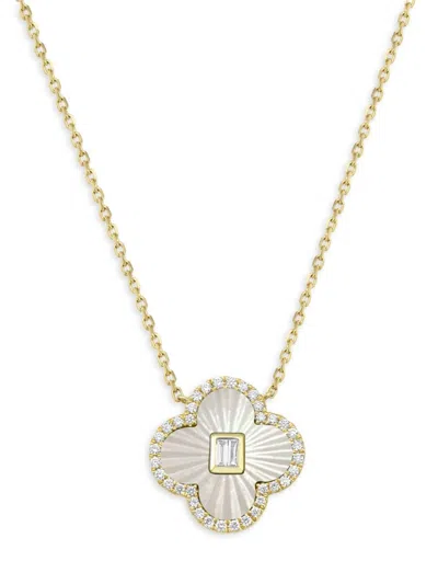 Effy Women's 14k Yellow Gold, Mother Of Pearl & Diamond Clover Pendant Necklace