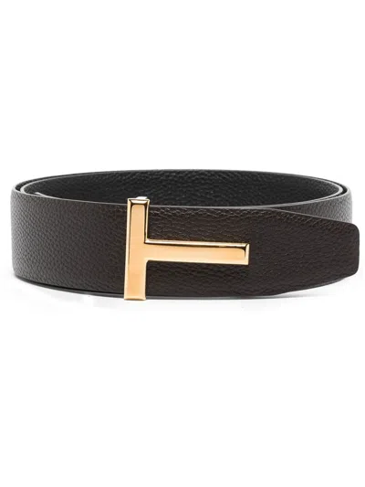 Tom Ford T Logo-buckle Leather Belt In Brown