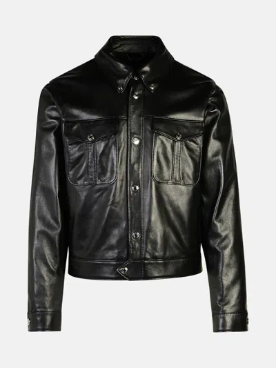 Versace Logo-engraved Leather Jacket In Black
