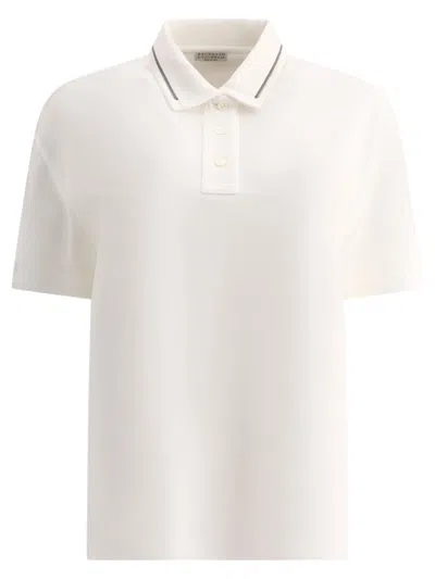 Brunello Cucinelli Piquet Polo Shirt With Monili In White