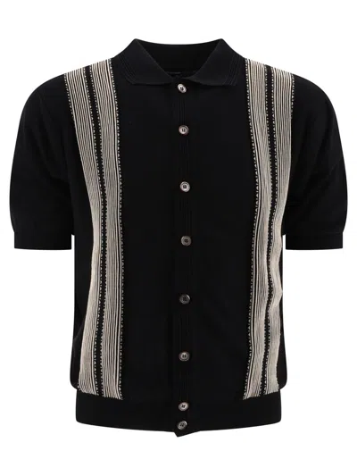 Kapital "oyster Aloha" Knit Polo Shirt In Black