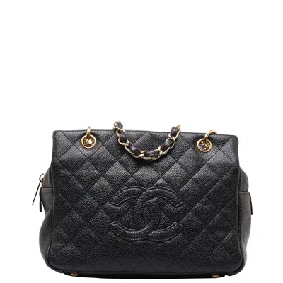 Pre-owned Chanel Logo Cc Black Leather Tote Bag ()