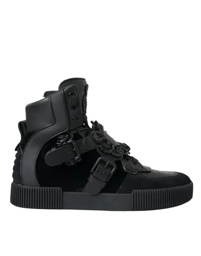 Dolce & Gabbana Black Logo Leather Miami High Top Sneakers Shoes